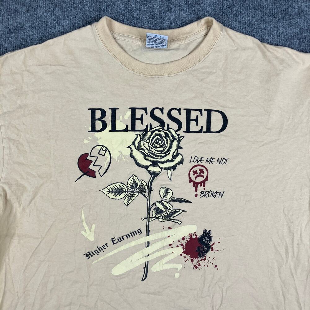 Phat Doc‎ T-Shirt Mens 4XL Beige Blessed Graphic Short Sleeve Streetwear